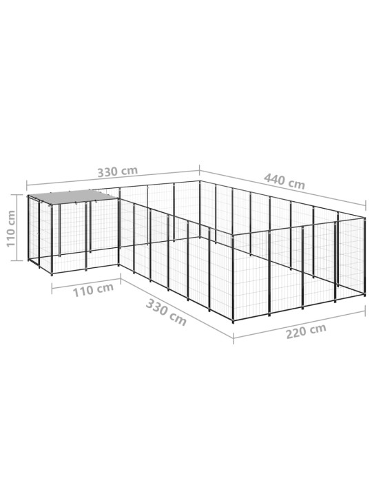 Voljeras šunims, juodos spalvos, 10,89 m², plienas