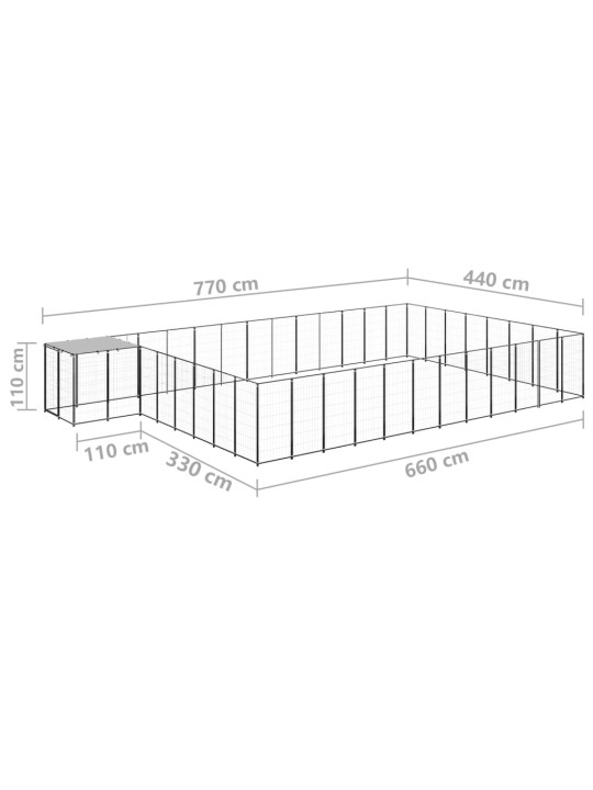 Voljeras šunims, juodos spalvos, 30,25 m², plienas