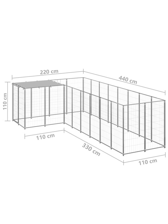 Voljeras šunims, sidabrinės spalvos, 6,05 m², plienas