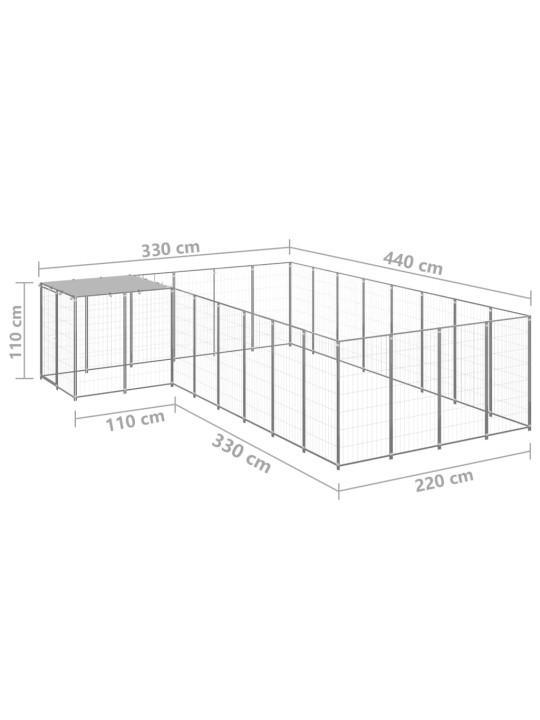 Voljeras šunims, sidabrinės spalvos, 10,89 m², plienas