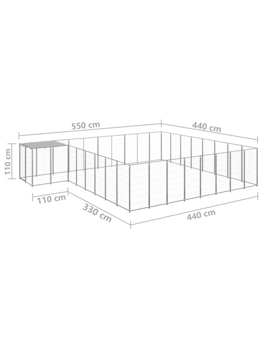 Voljeras šunims, sidabrinės spalvos, 20,57 m², plienas