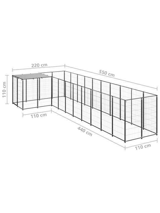Voljeras šunims, juodos spalvos, 7,26m², plienas
