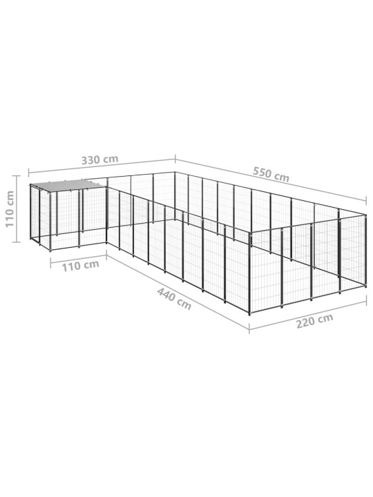 Voljeras šunims, juodos spalvos, 13,31m², plienas