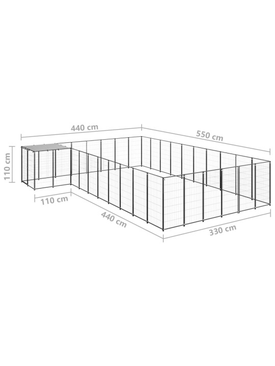 Voljeras šunims, juodos spalvos, 19,36 m², plienas