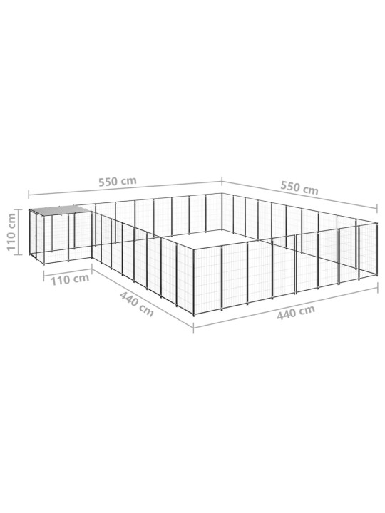 Voljeras šunims, juodos spalvos, 25,41 m², plienas