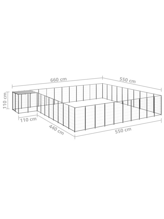 Voljeras šunims, juodos spalvos, 31,46m², plienas