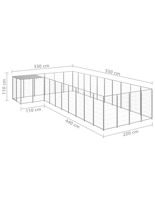 Voljeras šunims, sidabrinės spalvos, 13,31m², plienas