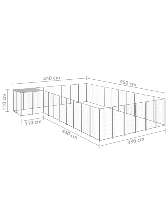 Voljeras šunims, sidabrinės spalvos, 19,36 m², plienas