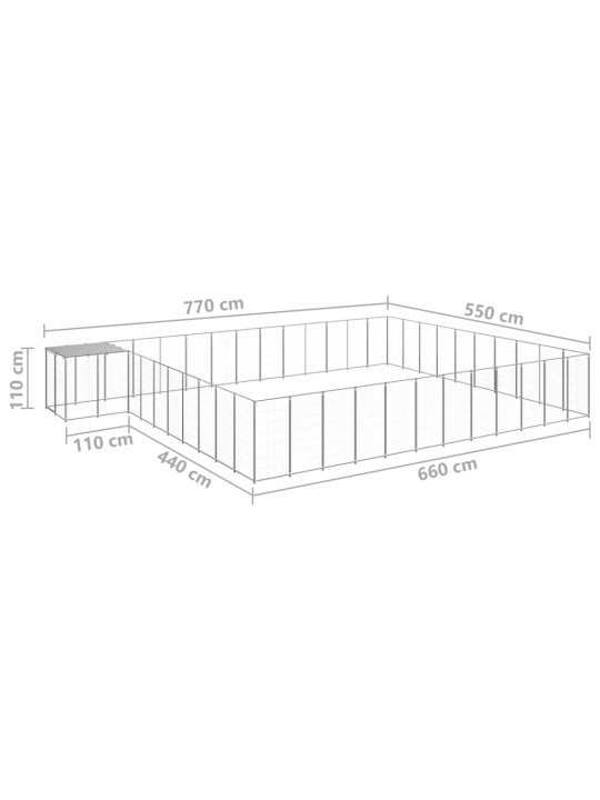Voljeras šunims, sidabrinės spalvos, 37,51m², plienas