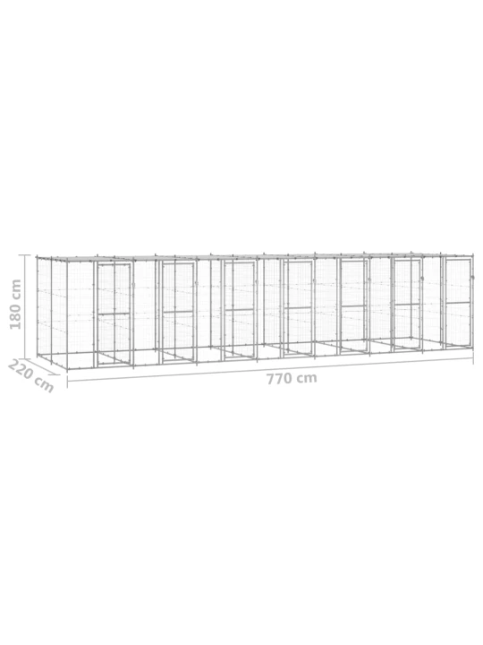 Lauko voljeras šunims su stogu, galvanizuotas plienas, 16,94m²