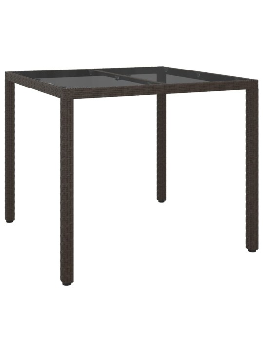 Sodo stalas, rudas, 90x90x75cm, grūdintas stiklas/poliratanas