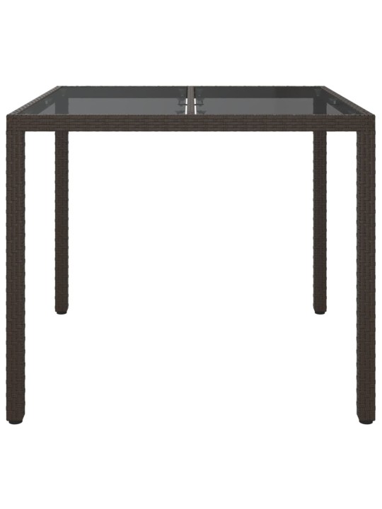 Sodo stalas, rudas, 90x90x75cm, grūdintas stiklas/poliratanas