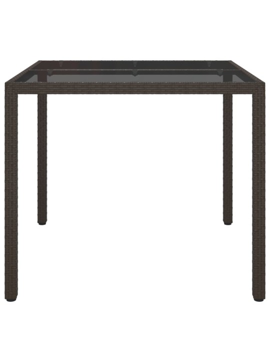 Sodo stalas, rudas, 90x90x75cm, grūdintas stiklas/poliratanas