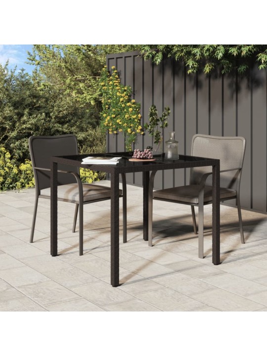 Sodo stalas, rudas, 90x90x75cm, grūdintas stiklas/poliratanas