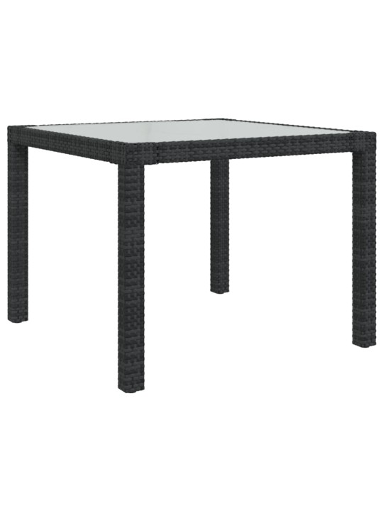Sodo stalas, juodas, 90x90x75cm, grūdintas stiklas/poliratanas