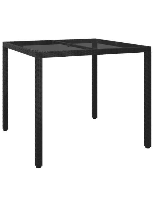 Sodo stalas, juodas, 90x90x75cm, grūdintas stiklas/poliratanas