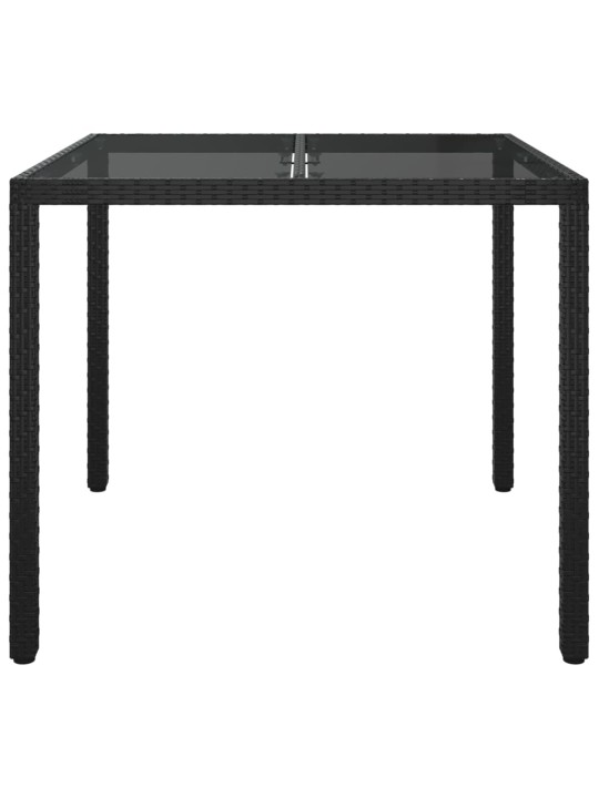 Sodo stalas, juodas, 90x90x75cm, grūdintas stiklas/poliratanas