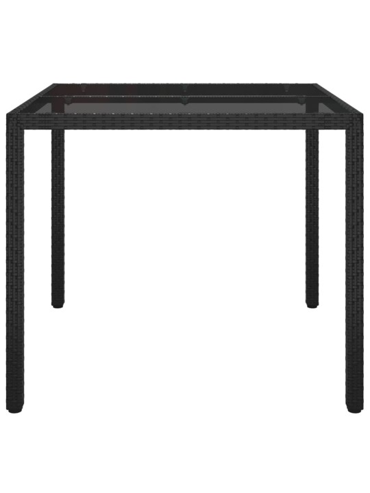 Sodo stalas, juodas, 90x90x75cm, grūdintas stiklas/poliratanas