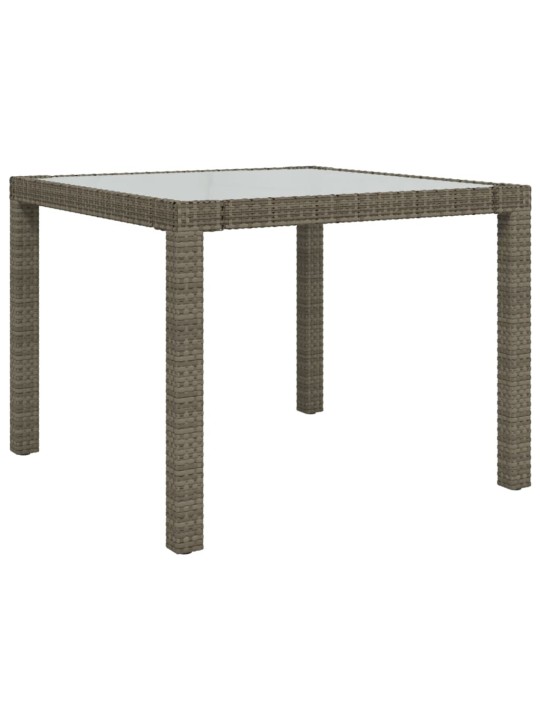 Sodo stalas, pilkas, 90x90x75cm, grūdintas stiklas/poliratanas