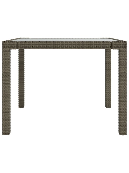 Sodo stalas, pilkas, 90x90x75cm, grūdintas stiklas/poliratanas