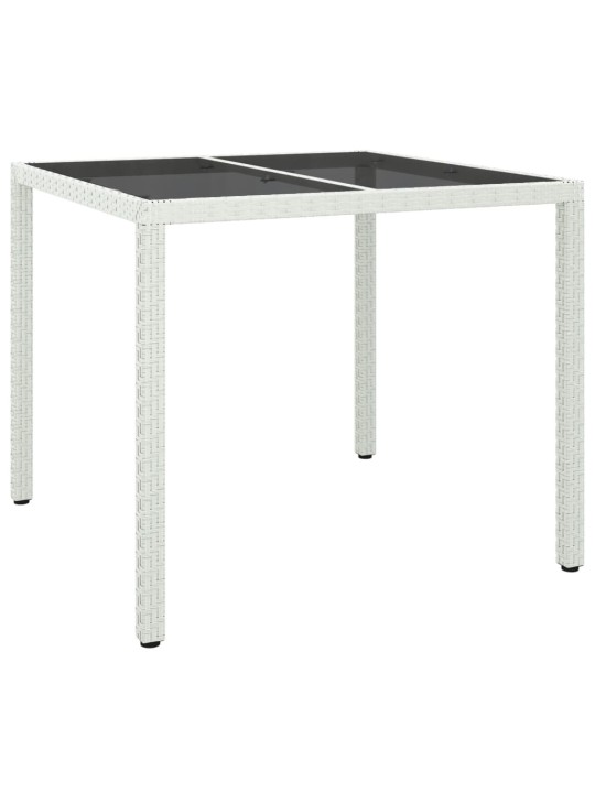 Sodo stalas, baltas, 90x90x75cm, grūdintas stiklas/poliratanas