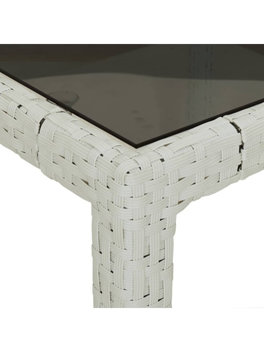 Sodo stalas, baltas, 90x90x75cm, grūdintas stiklas/poliratanas