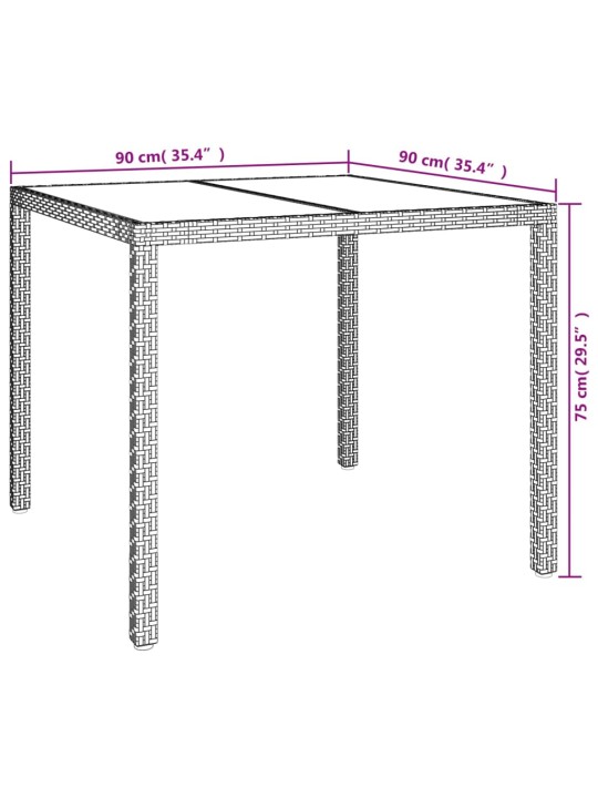 Sodo stalas, baltas, 90x90x75cm, grūdintas stiklas/poliratanas