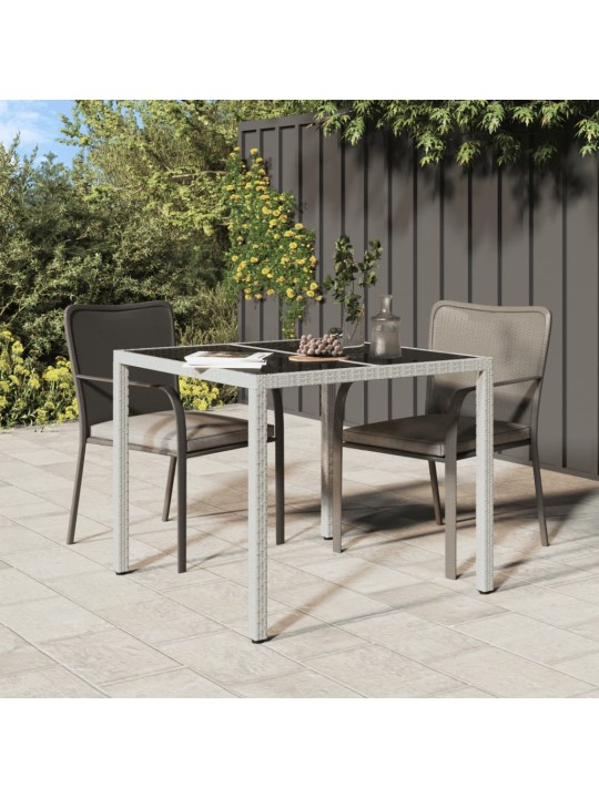 Sodo stalas, baltas, 90x90x75cm, grūdintas stiklas/poliratanas