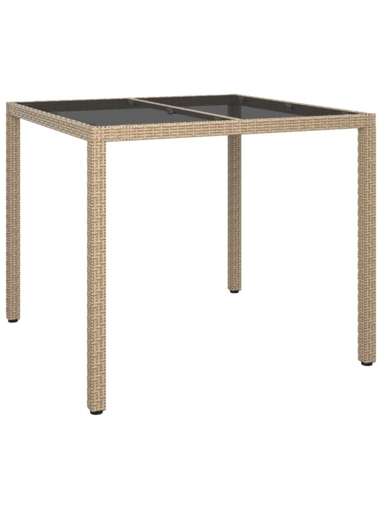 Sodo stalas, smėlio, 90x90x75cm, grūdintas stiklas/poliratanas