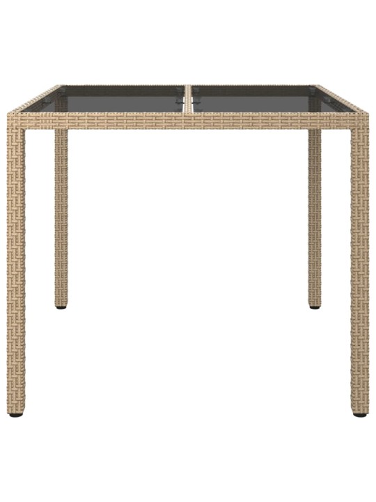 Sodo stalas, smėlio, 90x90x75cm, grūdintas stiklas/poliratanas