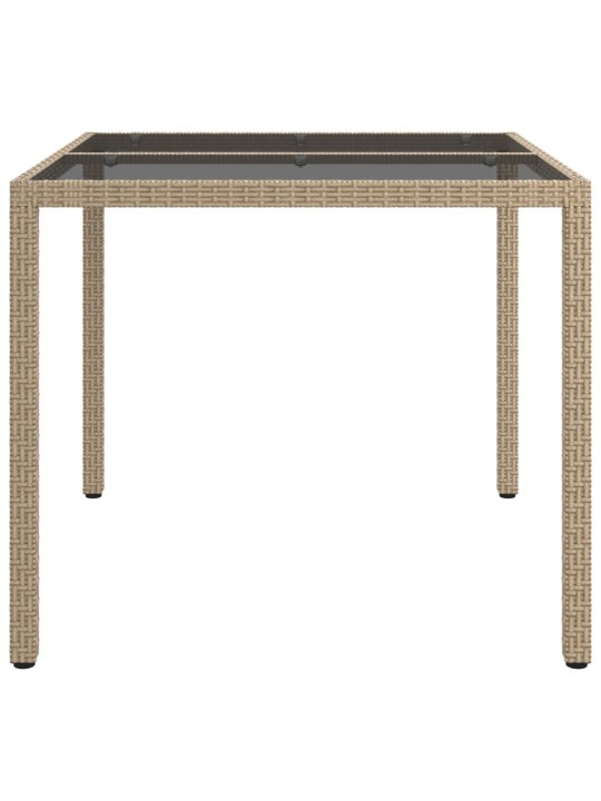 Sodo stalas, smėlio, 90x90x75cm, grūdintas stiklas/poliratanas