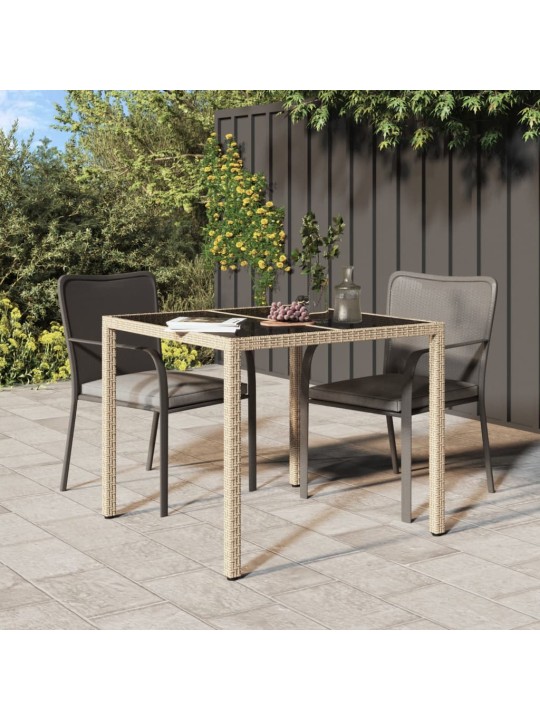 Sodo stalas, smėlio, 90x90x75cm, grūdintas stiklas/poliratanas