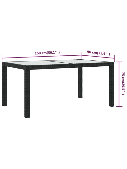 Sodo stalas, juodas, 150x90x75cm, grūdintas stiklas/poliratanas