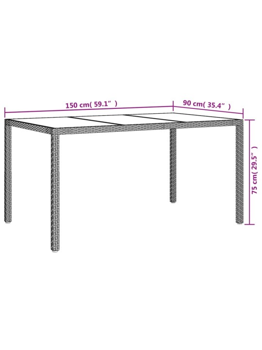 Sodo stalas, juodas, 150x90x75cm, grūdintas stiklas/poliratanas