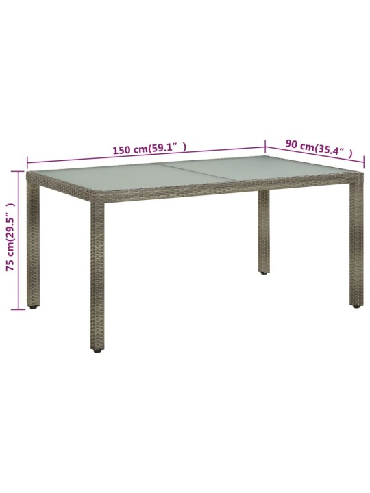 Sodo stalas, pilkas, 150x90x75cm, grūdintas stiklas/poliratanas