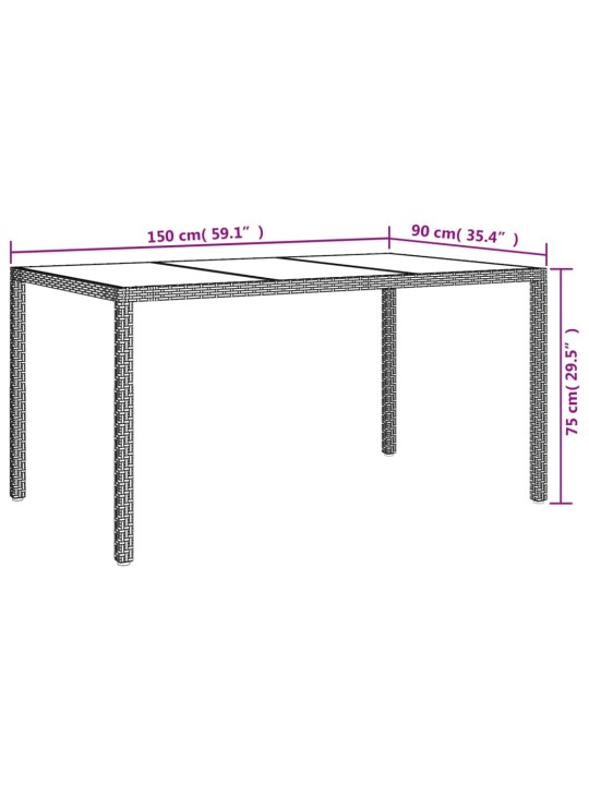 Sodo stalas, baltas, 150x90x75cm, grūdintas stiklas/poliratanas