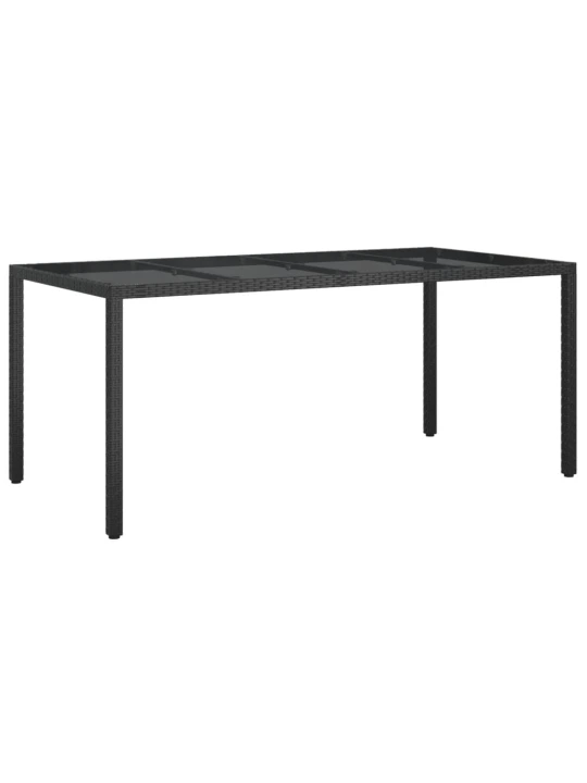 Sodo stalas, juodas, 190x90x75cm, grūdintas stiklas/poliratanas