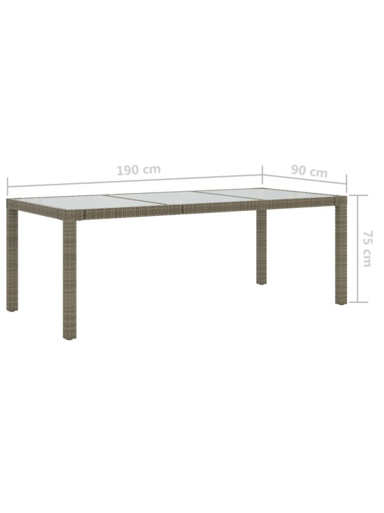 Sodo stalas, pilkas, 190x90x75cm, grūdintas stiklas/poliratanas