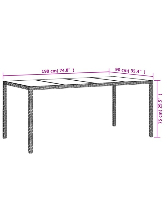 Sodo stalas, baltas, 190x90x75cm, grūdintas stiklas/poliratanas