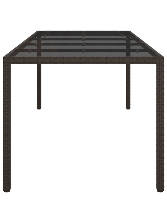 Sodo stalas, rudas, 250x100x75cm, stiklas ir poliratanas