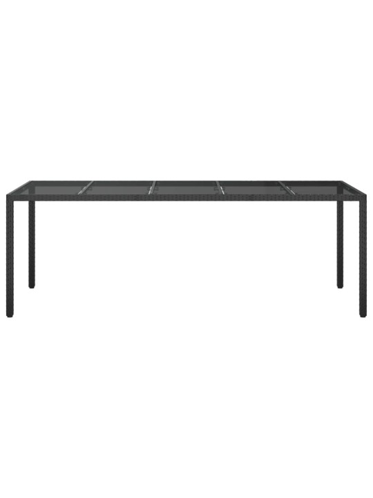 Sodo stalas, juodas, 250x100x75cm, stiklas ir poliratanas