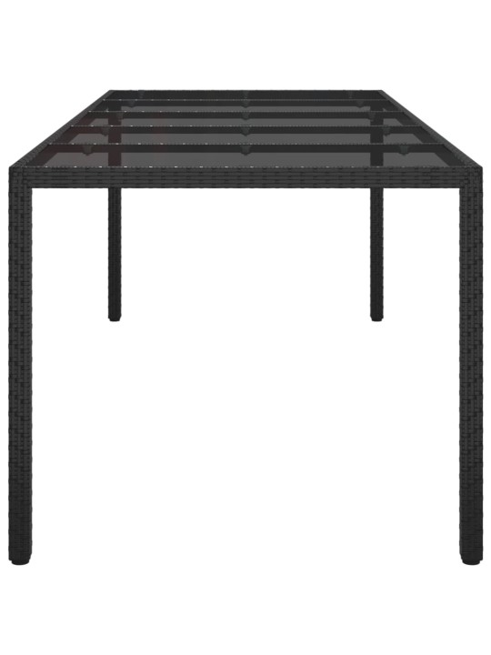 Sodo stalas, juodas, 250x100x75cm, stiklas ir poliratanas