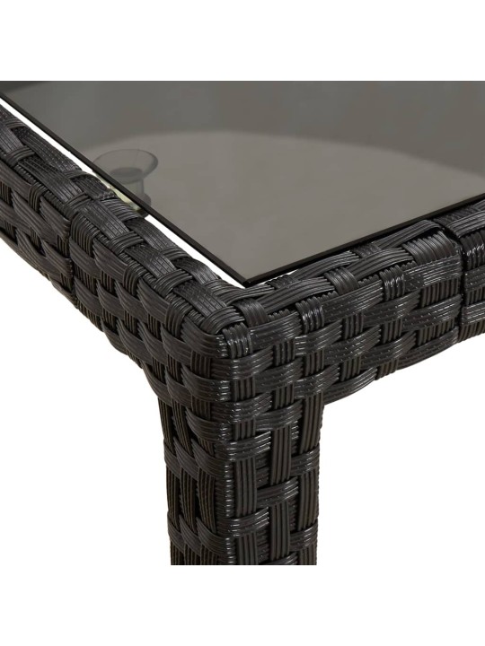 Sodo stalas, juodas, 250x100x75cm, stiklas ir poliratanas
