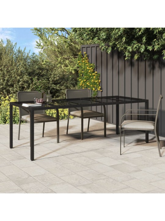 Sodo stalas, juodas, 250x100x75cm, stiklas ir poliratanas