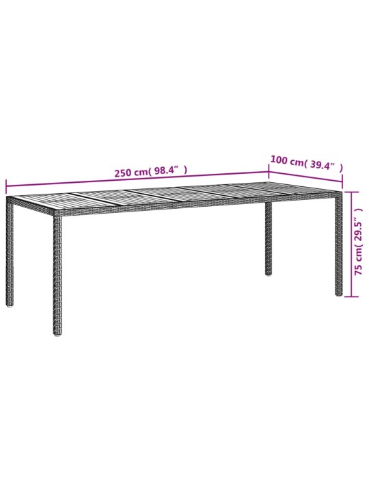 Sodo stalas, juodos spalvos, 250x100x75cm, poliratanas
