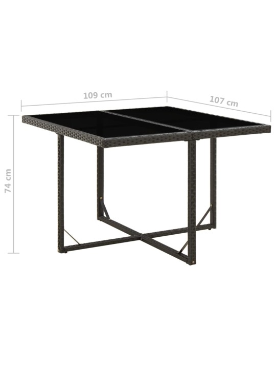 Sodo stalas, juodas, 109x107x74cm, poliratanas ir stiklas
