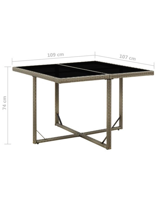 Sodo stalas, pilkas, 109x107x74cm, poliratanas ir stiklas
