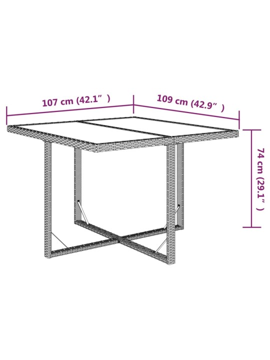 Sodo stalas, rudas, 109x107x74cm, poliratanas ir stiklas