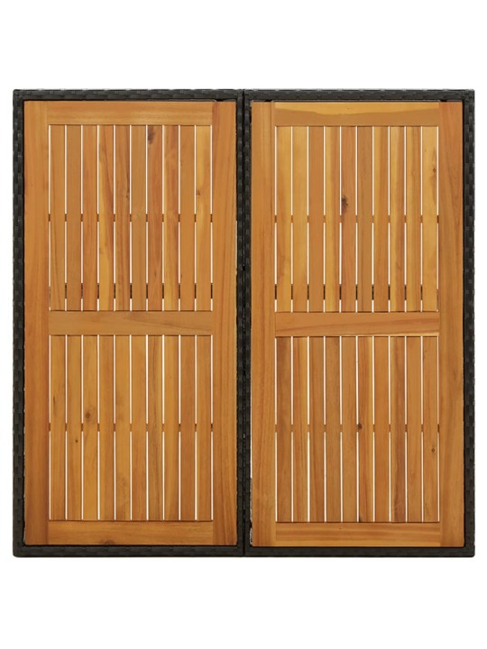 Sodo stalas, juodas, 109x107x74cm, poliratanas ir akacija