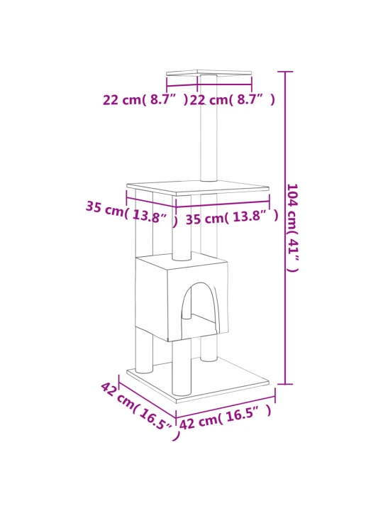 Draskyklė katėms su stovais iš sizalio, kreminės spalvos, 104cm